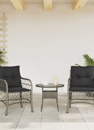 Tuinstoelen 2 st met kussens poly rattan grijs