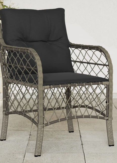 Tuinstoelen 2 st met kussens poly rattan grijs