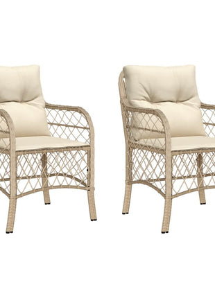 Tuinstoelen 2 st met kussens poly rattan beige