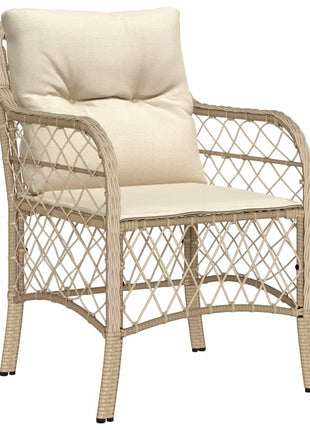 Tuinstoelen 2 st met kussens poly rattan beige
