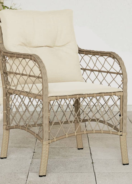 Tuinstoelen 2 st met kussens poly rattan beige