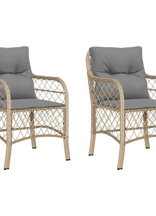 Tuinstoelen 2 st met kussens poly rattan gemengd beige