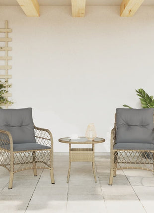 Tuinstoelen 2 st met kussens poly rattan gemengd beige