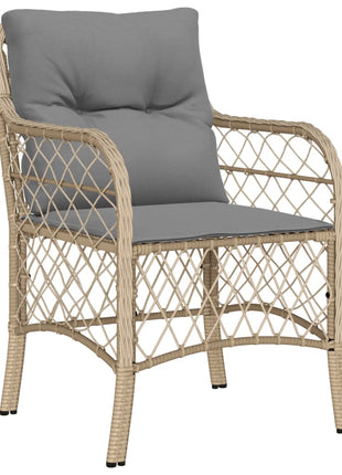 Tuinstoelen 2 st met kussens poly rattan gemengd beige