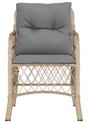 Tuinstoelen 2 st met kussens poly rattan gemengd beige