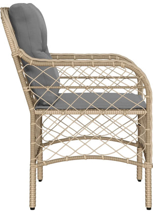 Tuinstoelen 2 st met kussens poly rattan gemengd beige