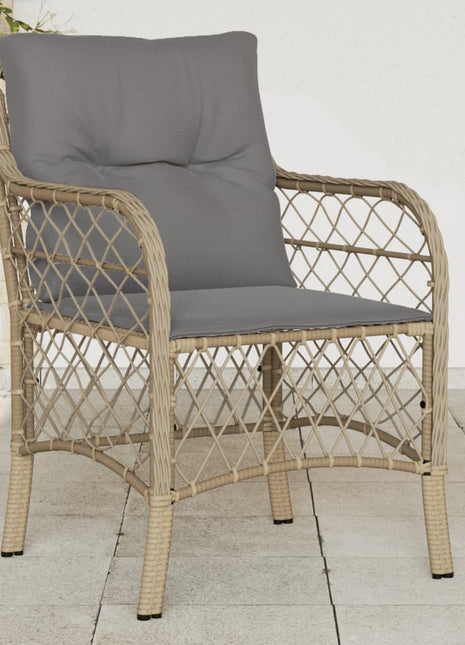 Tuinstoelen 2 st met kussens poly rattan gemengd beige