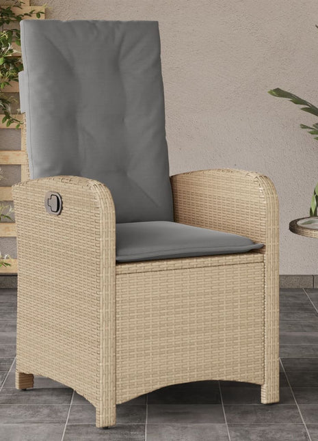 Tuinstoel verstelbaar met kussens poly rattan gemengd beige