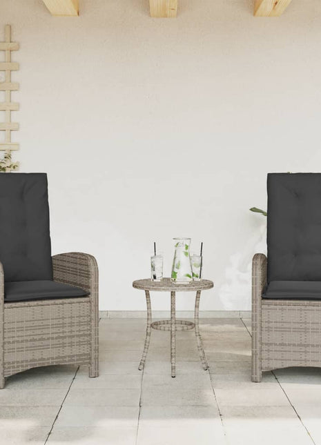 Tuinstoelen 2 st verstelbaar met kussens poly rattan grijs