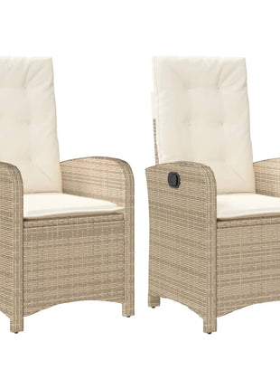 Tuinstoelen 2 st verstelbaar met kussens poly rattan beige