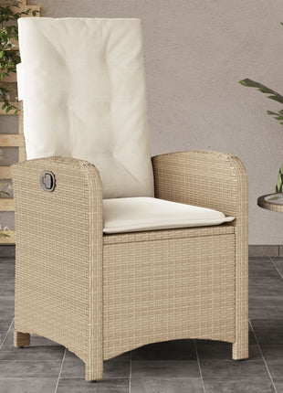 Tuinstoelen 2 st verstelbaar met kussens poly rattan beige