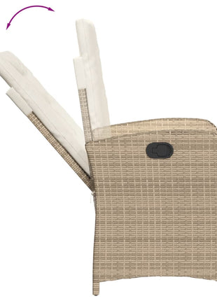 Tuinstoelen 2 st verstelbaar met kussens poly rattan beige