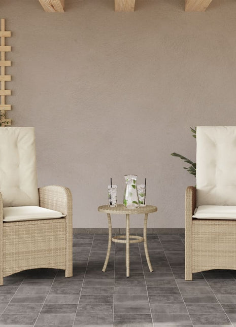 Tuinstoelen 2 st verstelbaar met kussens poly rattan beige