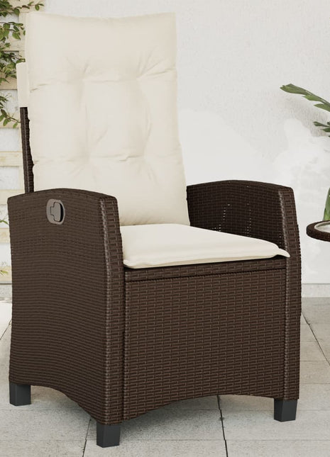 Tuinstoel verstelbaar met kussens poly rattan bruin