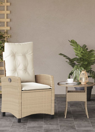 Tuinstoel verstelbaar met kussens poly rattan beige