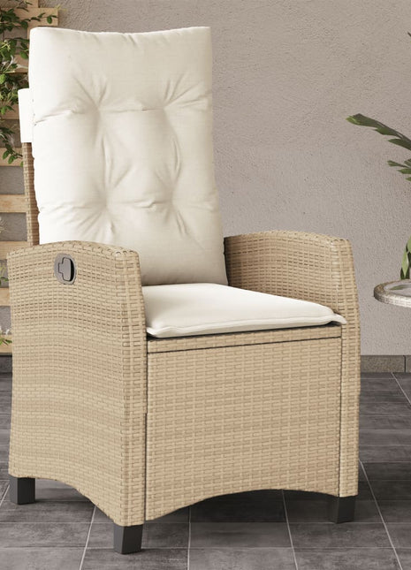 Tuinstoel verstelbaar met kussens poly rattan beige