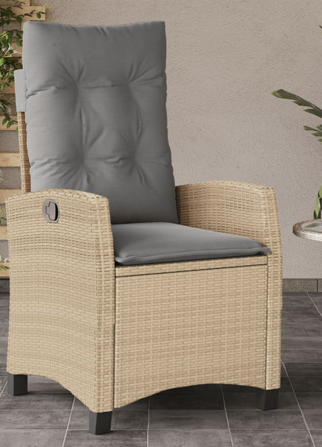 Tuinstoel verstelbaar met kussens poly rattan gemengd beige