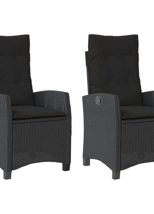 Tuinstoelen 2 st verstelbaar met kussens poly rattan zwart