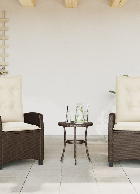 Tuinstoelen 2 st verstelbaar met kussens poly rattan bruin