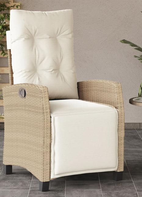 Tuinstoel verstelbaar met voetensteun poly rattan beige