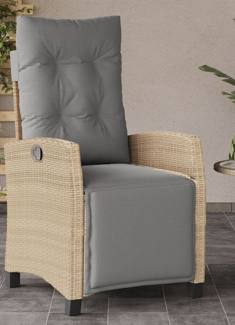 Tuinstoel verstelbaar met voetensteun poly rattan gemengd beige