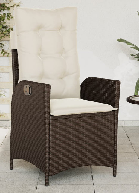 Tuinstoel verstelbaar met kussens poly rattan bruin