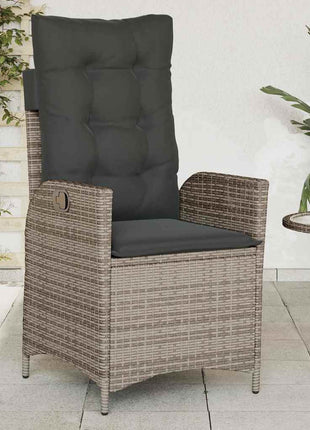 Tuinstoel verstelbaar met kussens poly rattan grijs