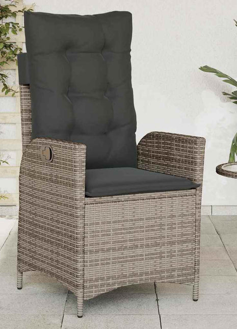 Tuinstoel verstelbaar met kussens poly rattan grijs