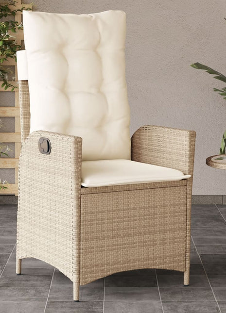 Tuinstoel verstelbaar met kussens poly rattan beige
