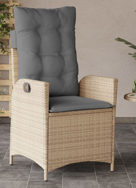 Tuinstoel verstelbaar met kussens poly rattan gemengd beige