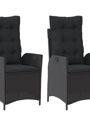 Tuinstoelen 2 st verstelbaar met kussens poly rattan zwart