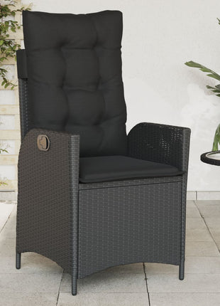 Tuinstoelen 2 st verstelbaar met kussens poly rattan zwart