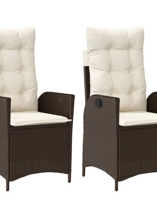 Tuinstoelen 2 st verstelbaar met kussens poly rattan bruin