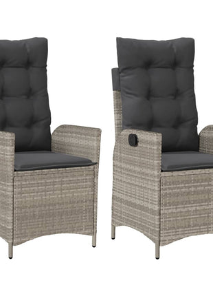 Tuinstoelen 2 st verstelbaar met kussens poly rattan lichtgrijs