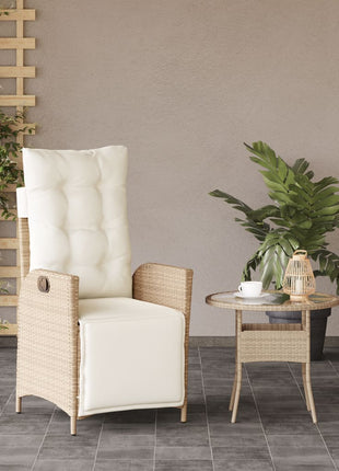 Tuinstoel verstelbaar met voetensteun poly rattan beige