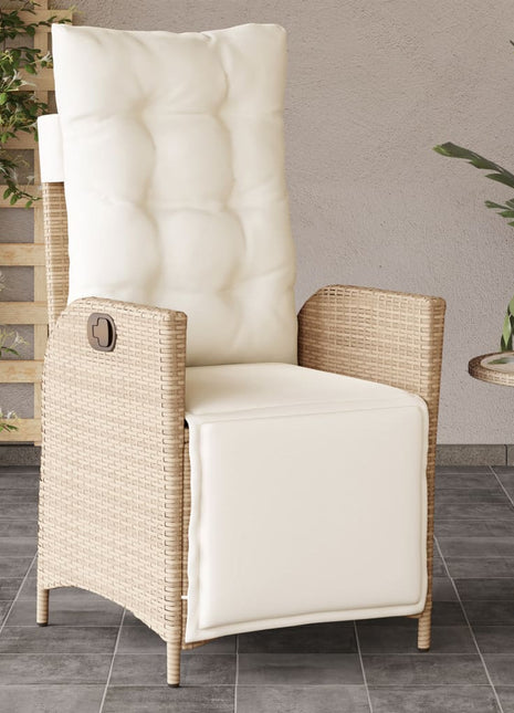 Tuinstoel verstelbaar met voetensteun poly rattan beige