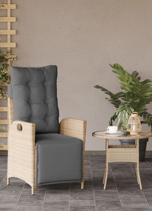 Tuinstoel verstelbaar met voetensteun poly rattan gemengd beige