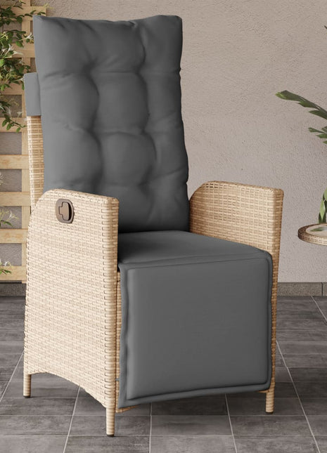 Tuinstoel verstelbaar met voetensteun poly rattan gemengd beige
