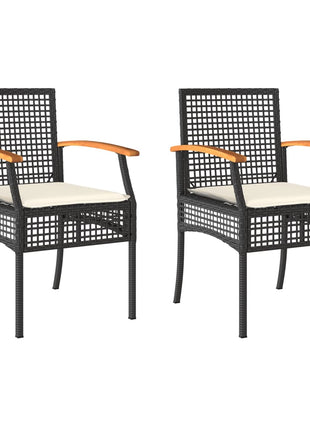 Tuinstoelen 2 st met kussens poly rattan en acaciahout zwart