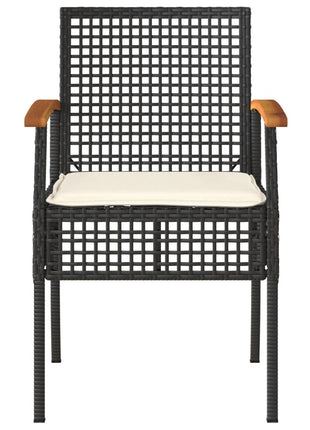 Tuinstoelen 2 st met kussens poly rattan en acaciahout zwart