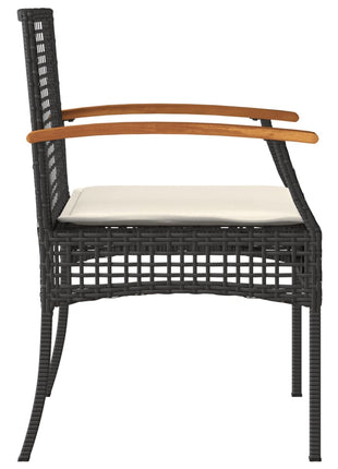 Tuinstoelen 2 st met kussens poly rattan en acaciahout zwart