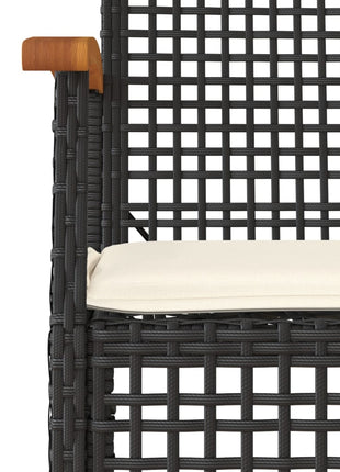 Tuinstoelen 2 st met kussens poly rattan en acaciahout zwart