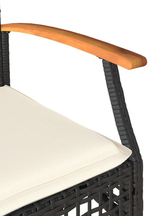Tuinstoelen 2 st met kussens poly rattan en acaciahout zwart