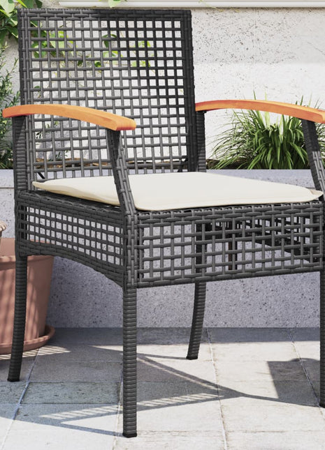 Tuinstoelen 2 st met kussens poly rattan en acaciahout zwart