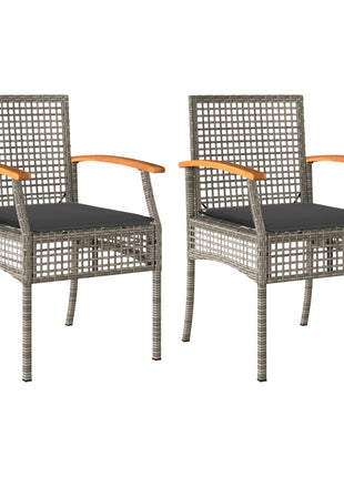 Tuinstoelen 2 st met kussens poly rattan en acaciahout grijs