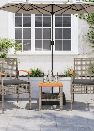 Tuinstoelen 2 st met kussens poly rattan en acaciahout grijs