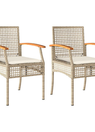 Tuinstoelen 2 st met kussens poly rattan en acaciahout beige