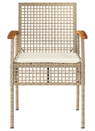 Tuinstoelen 2 st met kussens poly rattan en acaciahout beige