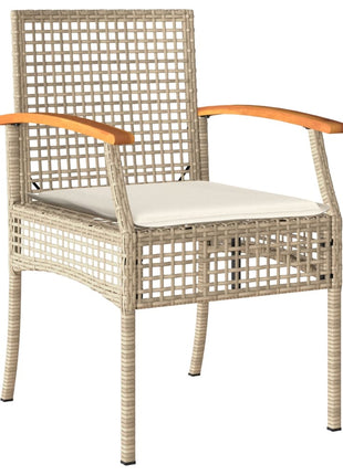Tuinstoelen 2 st met kussens poly rattan en acaciahout beige