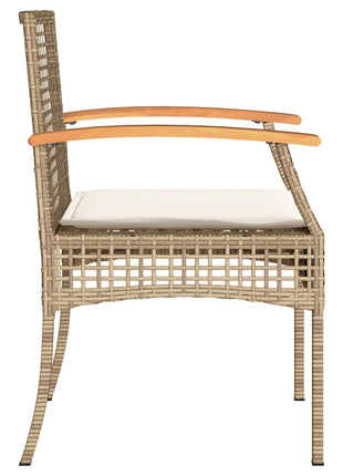 Tuinstoelen 2 st met kussens poly rattan en acaciahout beige